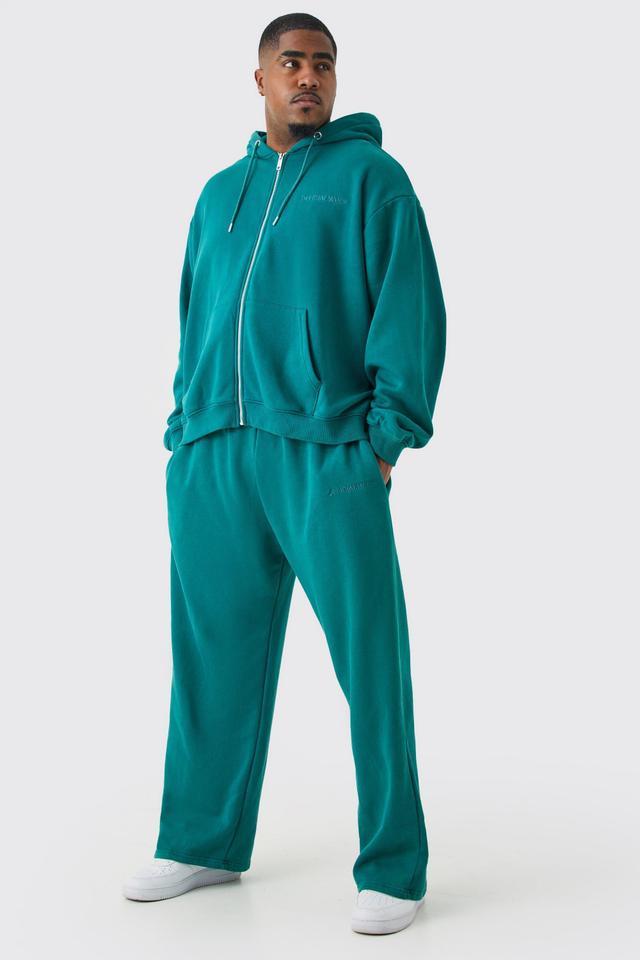 Plus Oversized Official Boxy Zip Hooded Laundered Wash Tracksuit | boohooMAN USA Product Image