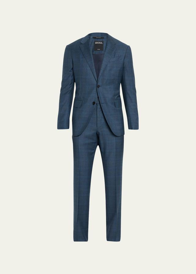 Mens Windowpane Wool Suit Product Image