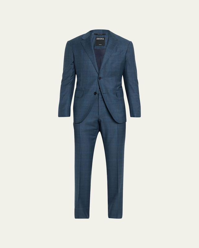 Mens Windowpane Wool Suit Product Image