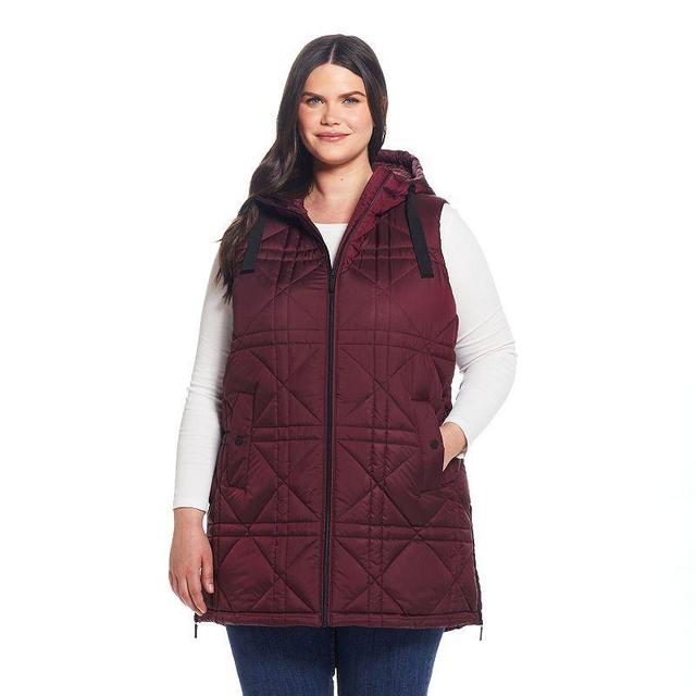 Plus Size Weathercast Hooded Heavyweight Quilted Vest, Womens Black Product Image