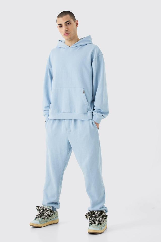 Mens Blue Oversized Boxy Hooded Tracksuit, Blue Product Image