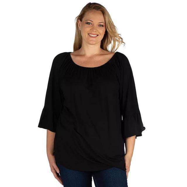 Plus Size 24Seven Comfort Apparel Bell Sleeve Loose Fit Tunic Top, Womens Product Image