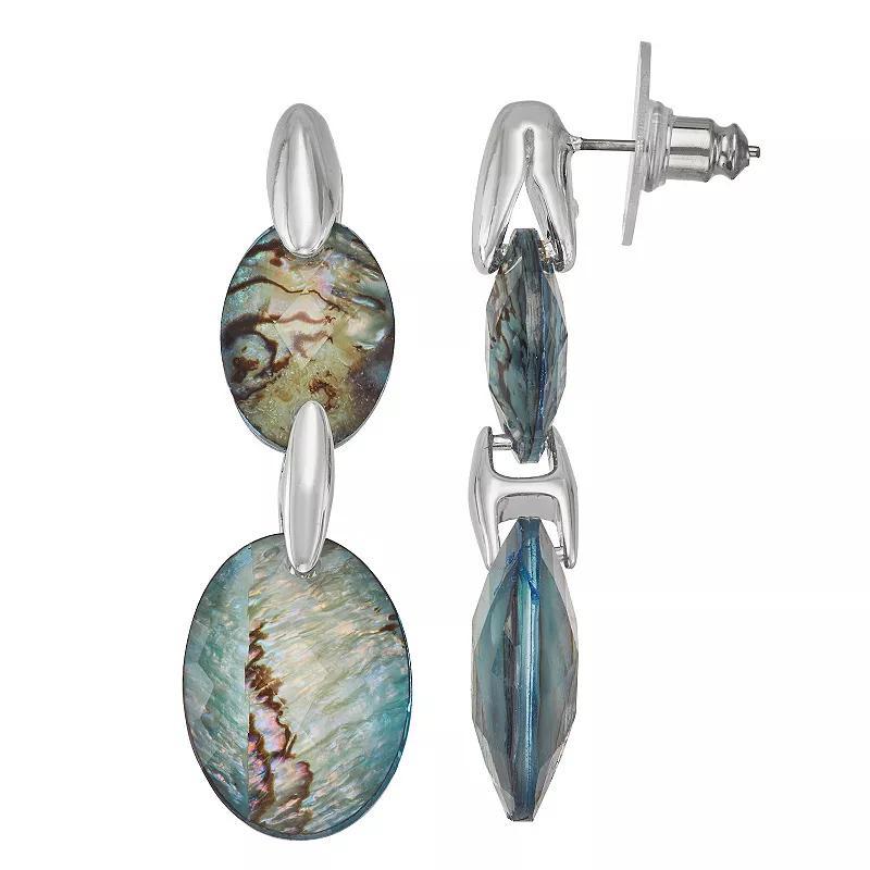 Napier Silver Tone Abalone Double Drop Earrings, Womens, Blue Product Image