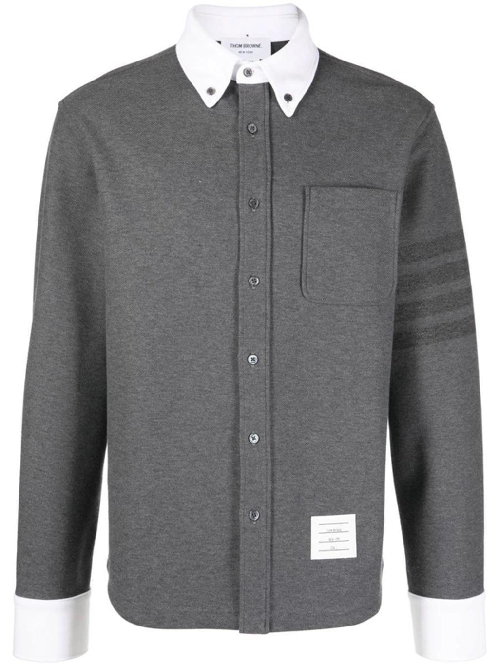 Double Face Tech Twill 4-bar Button Down Shirt Jacket In Grey Product Image