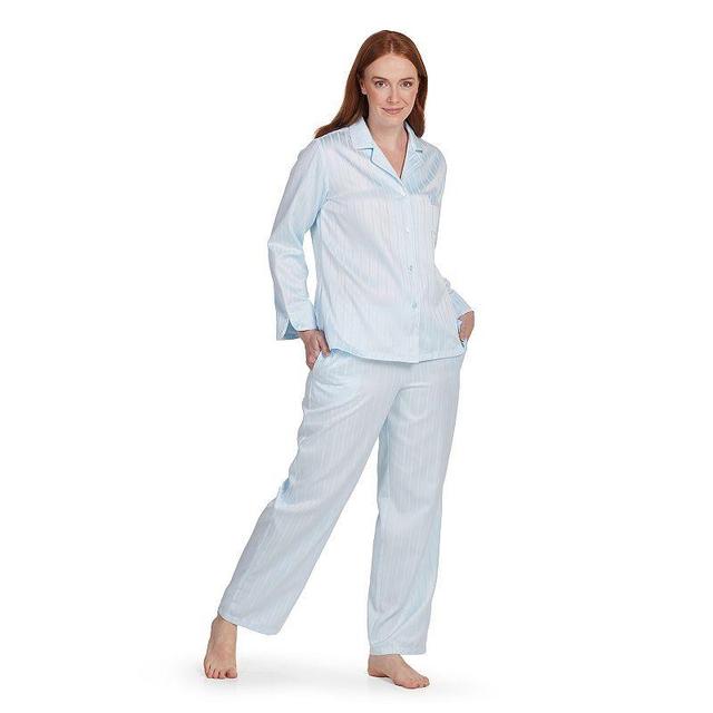 Womens Miss Elaine Essentials Brushed Back Satin Pajama Top & Pant Set Turquoise/Blue Product Image