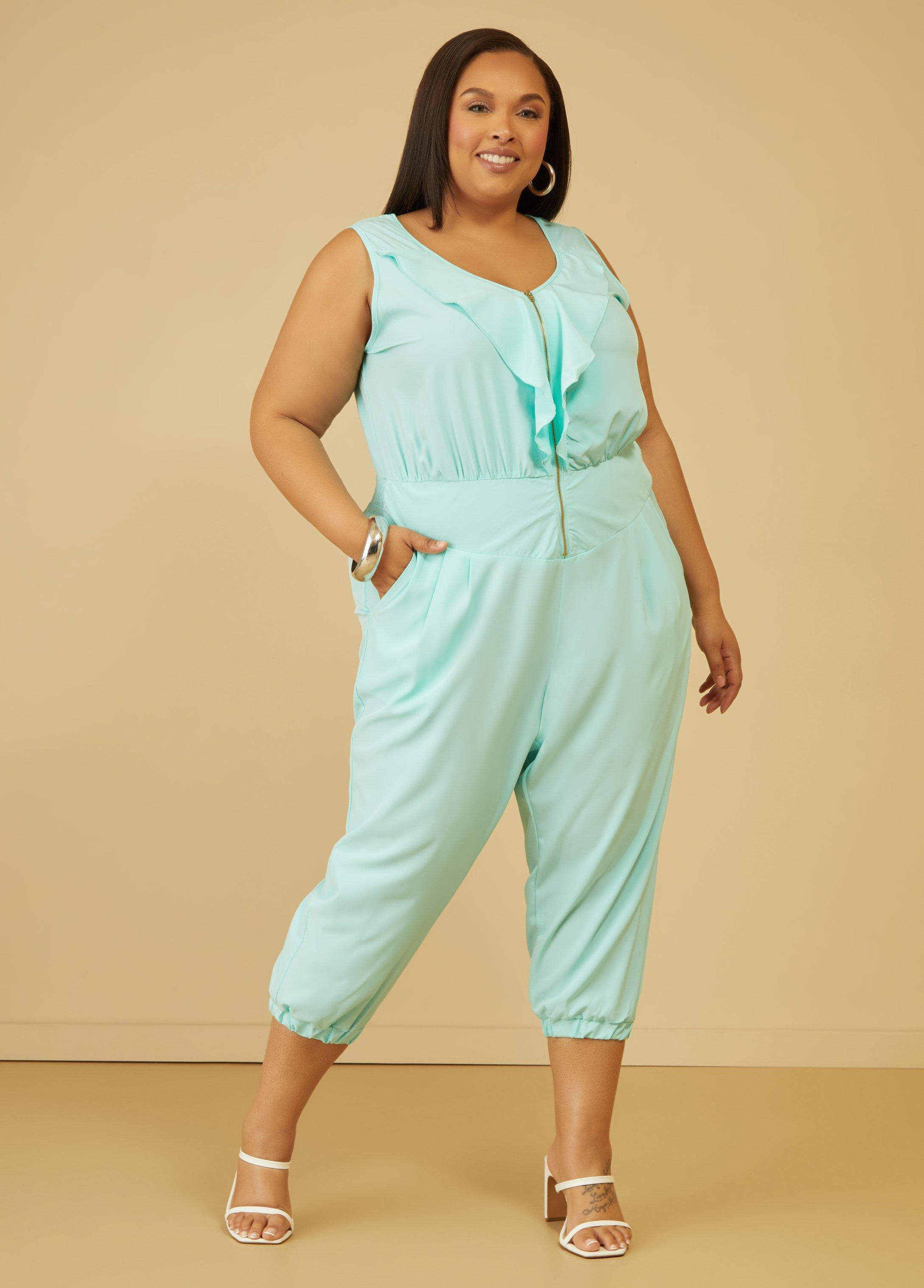 Plus Size Ruffled Tapered Jumpsuit Ashley Stewart product image