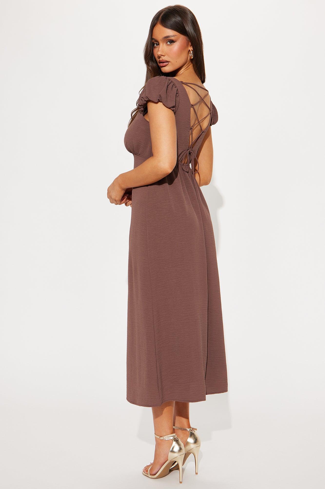 Aphina Lace Up Midi Dress - Chocolate Product Image