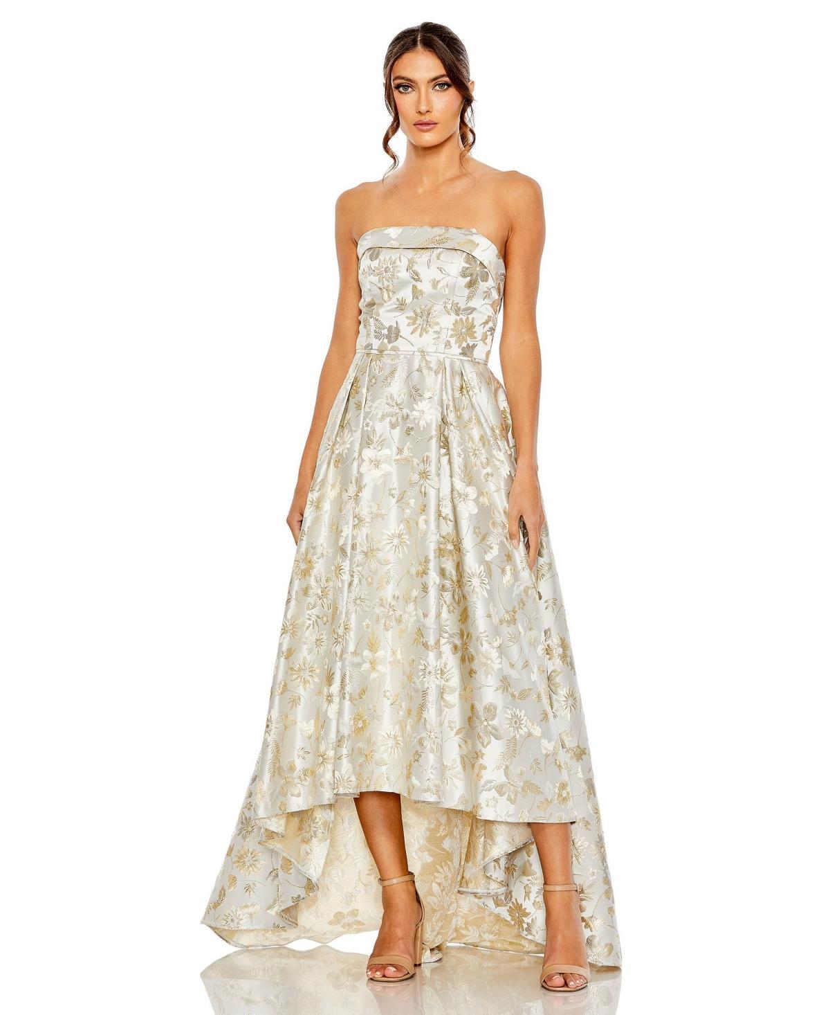 Womens Floral Brocade Strapless High-Low Gown Product Image