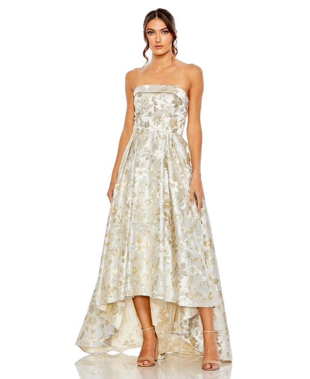 Womens Floral Brocade Strapless High-Low Gown Product Image