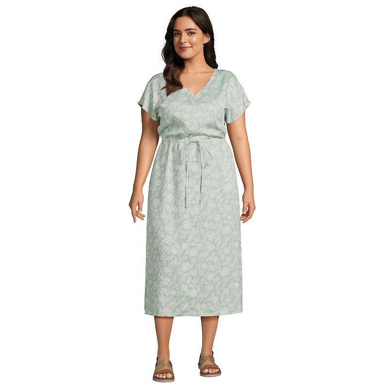 Plus Size Lands End Draped Dress, Womens Blue Classic Floral Product Image