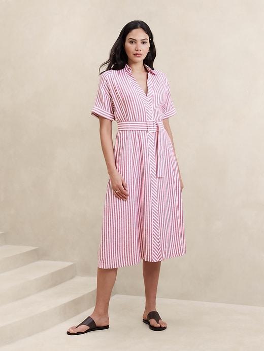 Linen-Blend Midi Shirtdress Product Image