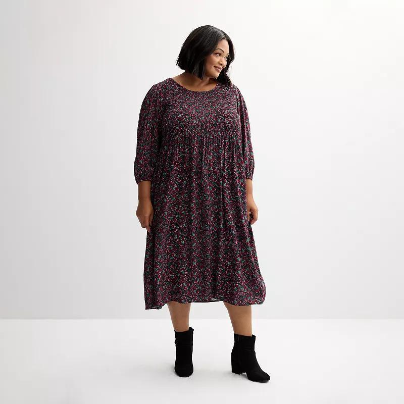 Plus Size Croft & Barrow 3/4 Sleeve Smocked Dress, Womens Product Image