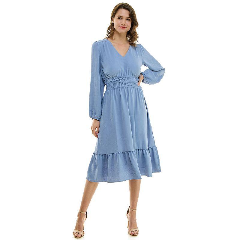 Womens Luxology Smocked Waist V Neck Midi Dress Product Image