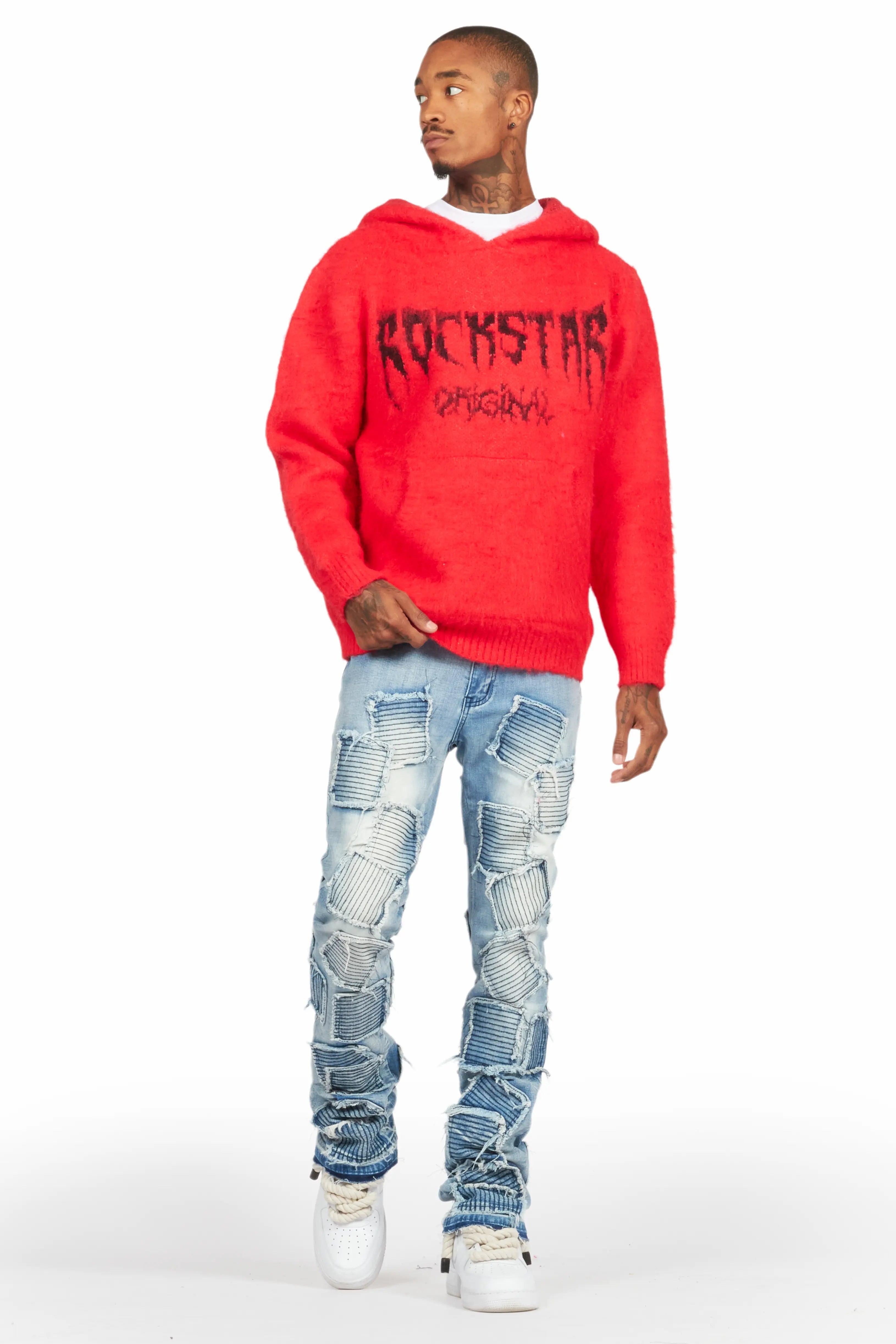 Andros Red Graphic Knitted Mohair Hoodie Male Product Image