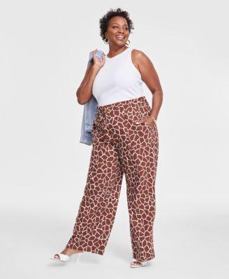 Plus Size Animal-Print Patch-Pocket Wide-Leg Pants, Created for Macy's Product Image