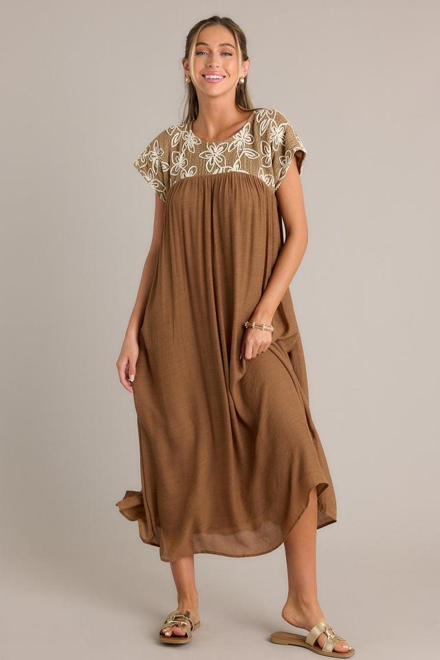 Muted Garden Tan Floral Midi Dress Product Image