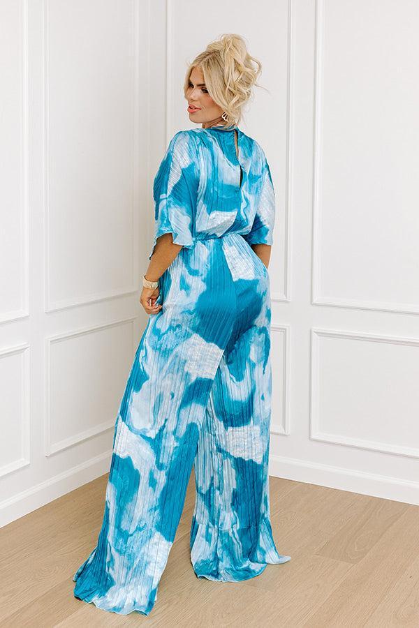 Miami Date Night Pleated Jumpsuit in Blue Curves Product Image