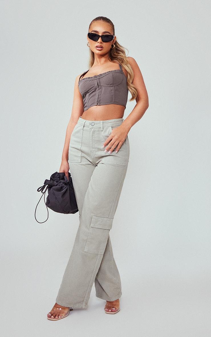 Grey Cargo Pocket Baggy Wide Leg Jeans Product Image