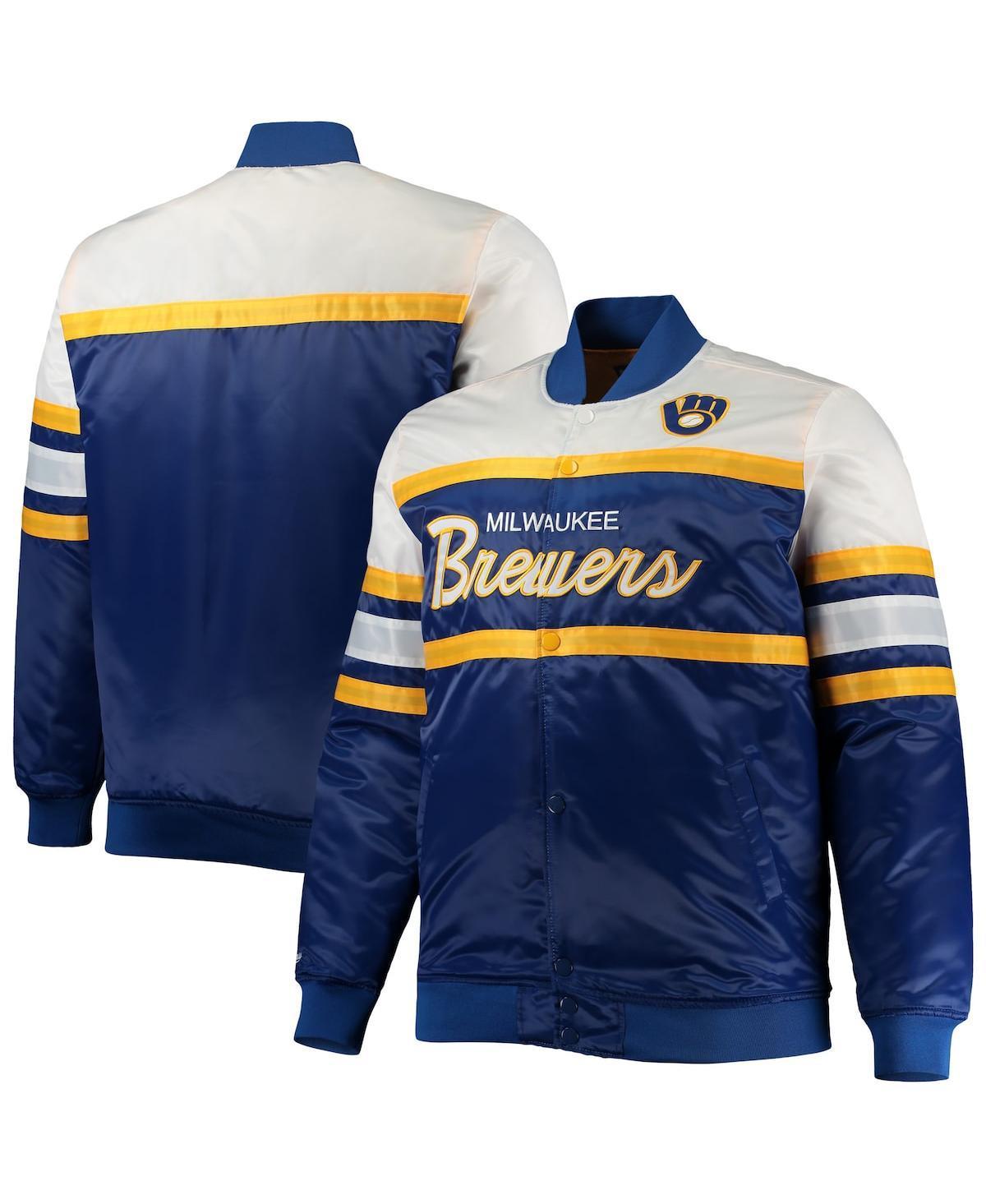 Mens Mitchell & Ness Royal/Gold Milwaukee Brewers Big & Tall Coaches Satin Full-Snap Jacket Product Image