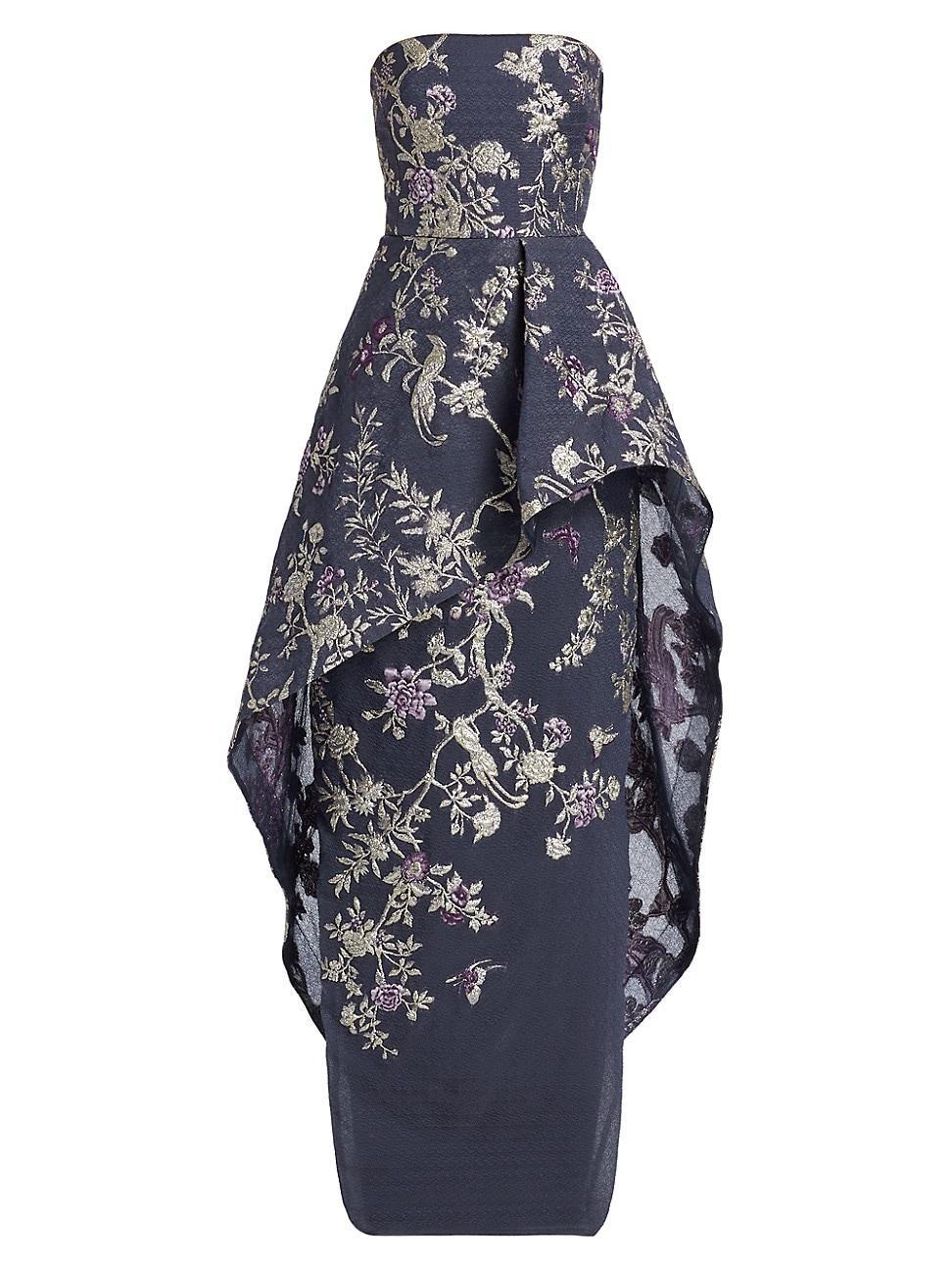 Marchesa Notte Embroidered Floral Strapless Gown Product Image