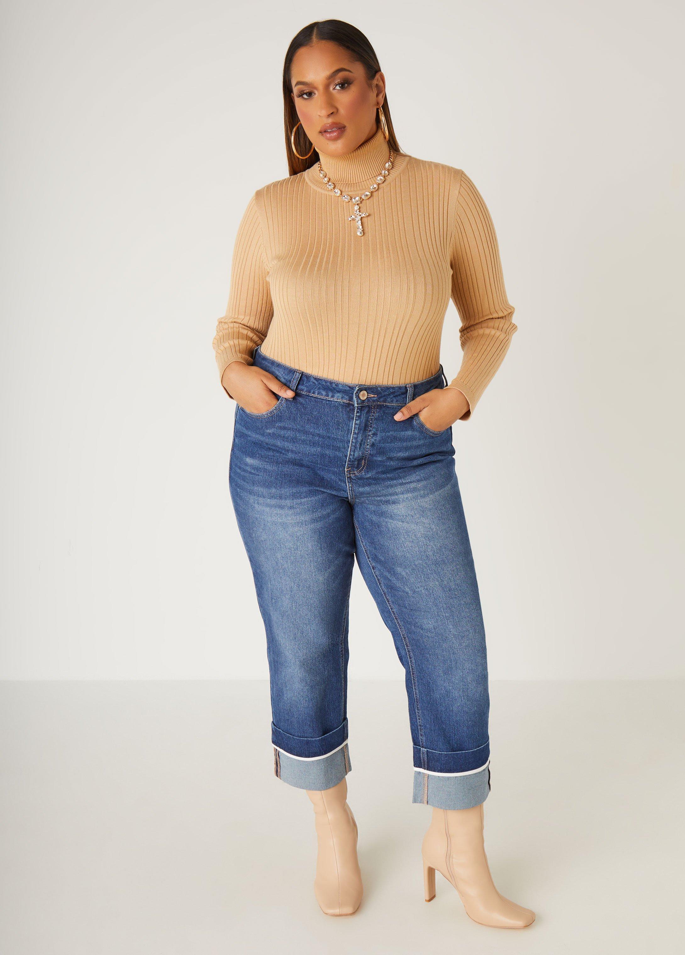 High Rise Cuffed Straight Leg Jeans Product Image