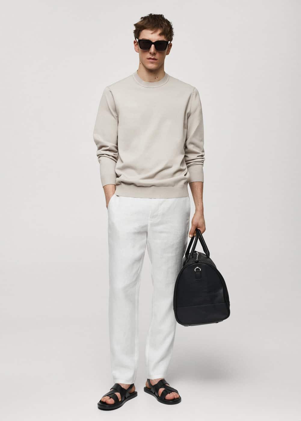 MANGO MAN - Cotton-linen round-neck knitted sweater light/pastel greyMen Product Image