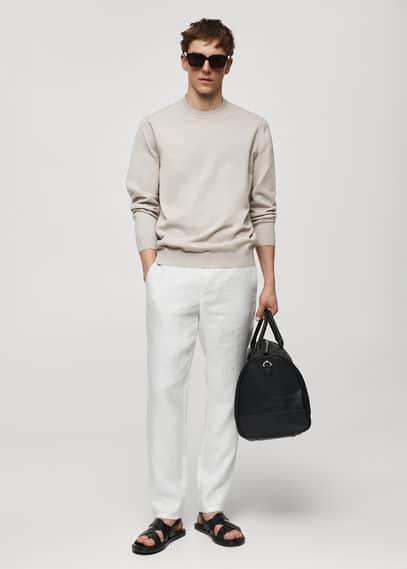 MANGO MAN - Cotton-linen round-neck knitted sweater light/pastel greyMen Product Image