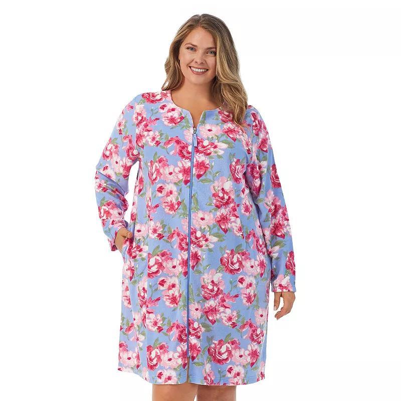 Plus Size Stan Herman Vintage Terry Zip-Front Robe, Womens Product Image