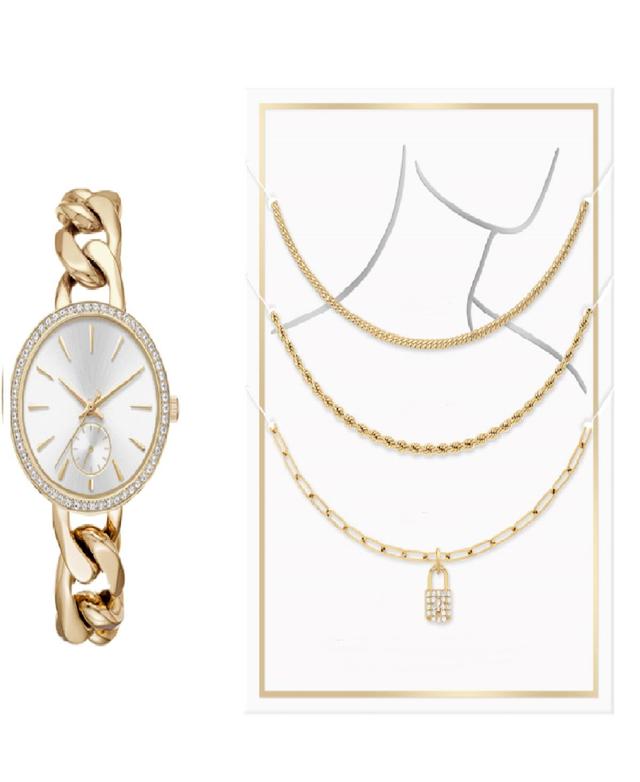 Jessica Carlyle Womens Quartz Gold-Tone Alloy Watch 34mm Gift Set - Shiny Gold Product Image