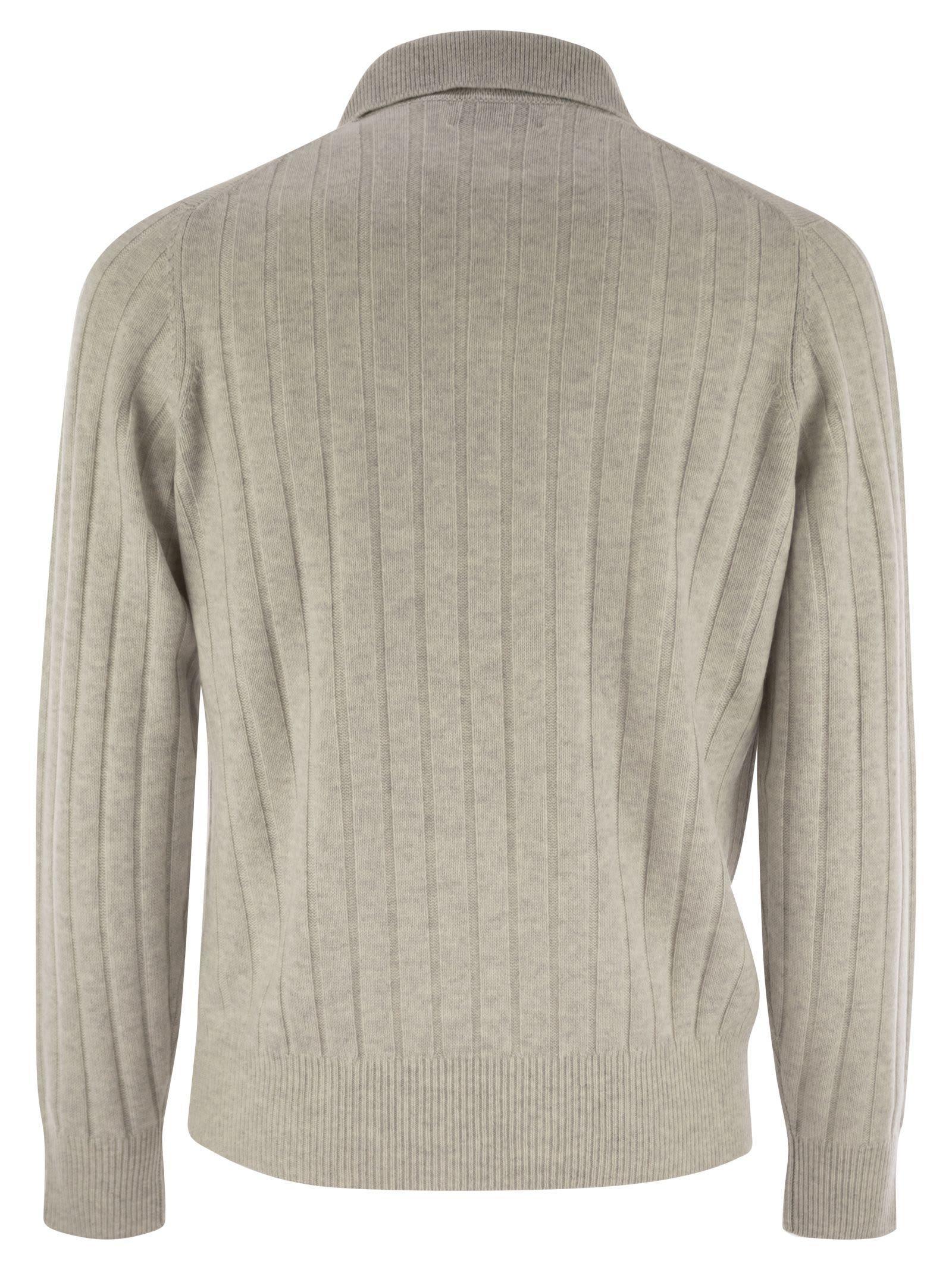 BRUNELLO CUCINELLI Cashmere Knit Polo Shirt In Fog Product Image