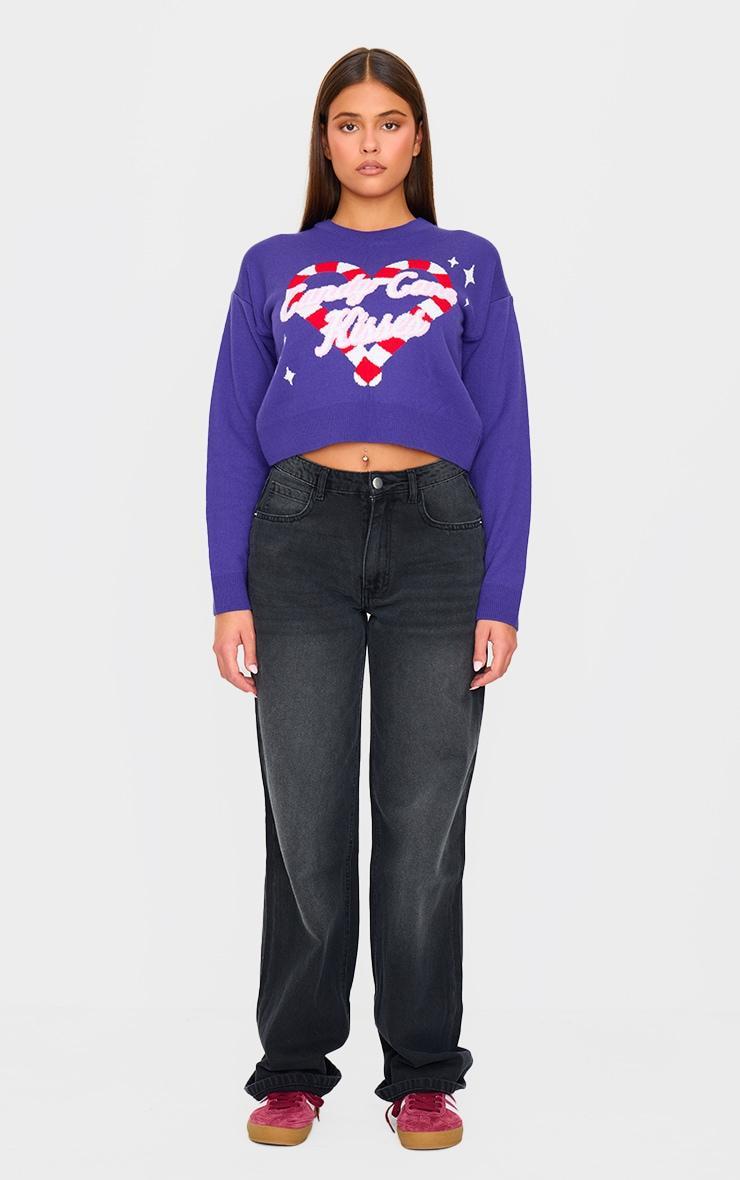 Purple Candy Cane Kisses Cropped Christmas Sweater Product Image