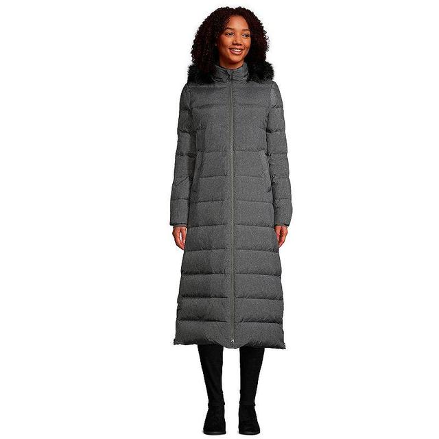 Womens Lands End Faux-Fur Hood Quilted Long Down Winter Coat Deep Blue Product Image