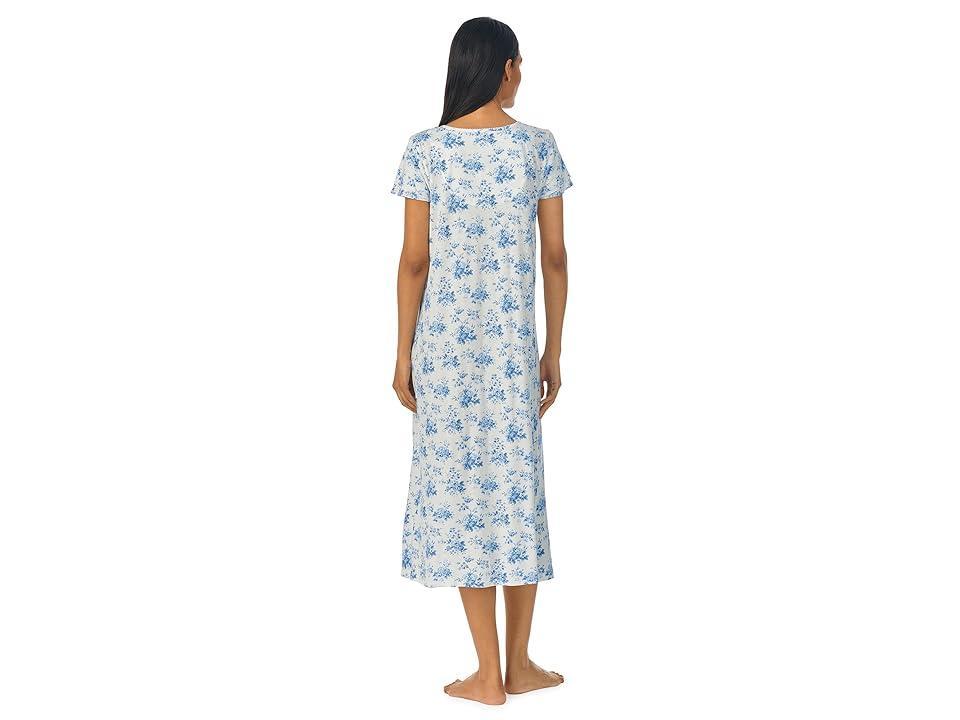 LAUREN Ralph Lauren Short Sleeve Knit Ballet Gown (Blue Floral) Women's Pajama Product Image