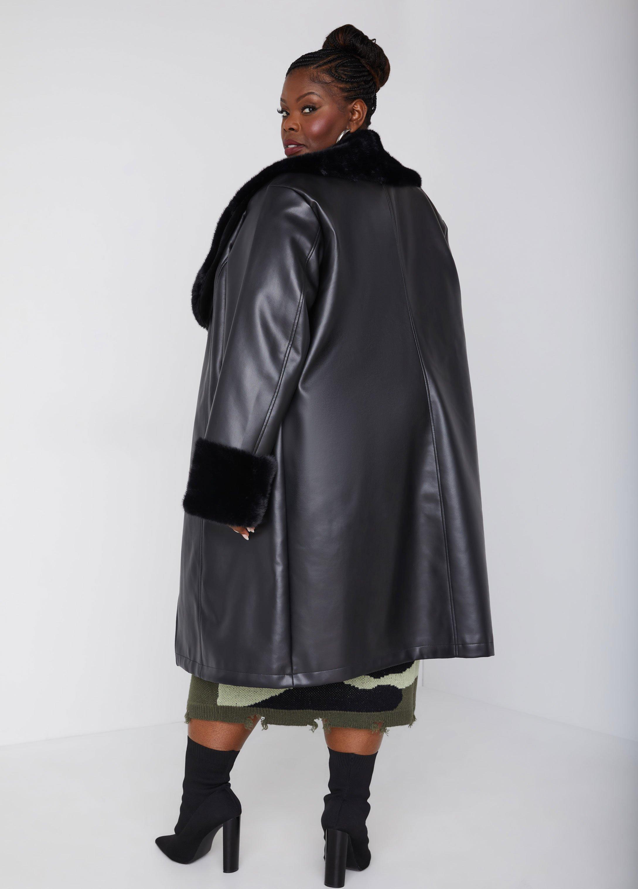 Plus Size Faux Fur Trimmed Trench Coat Ashley Stewart Product Image