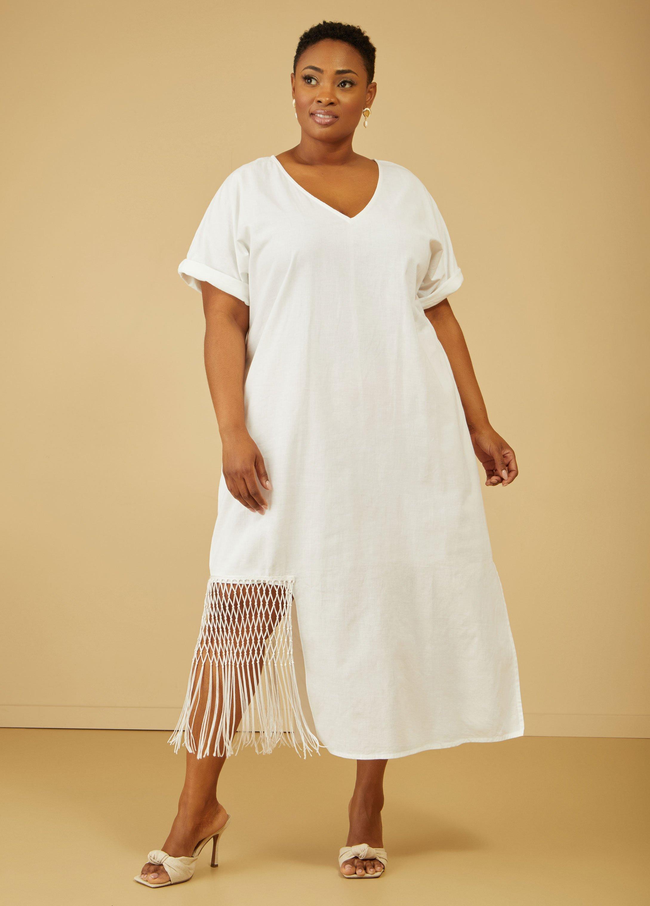 Plus Size Fringed Linen Blend Maxi Dress Ashley Stewart Product Image