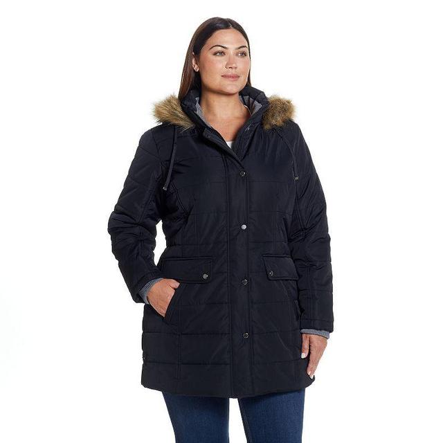 Plus Size Weathercast Faux-Fur Trim Hooded Parka Coat, Womens Product Image