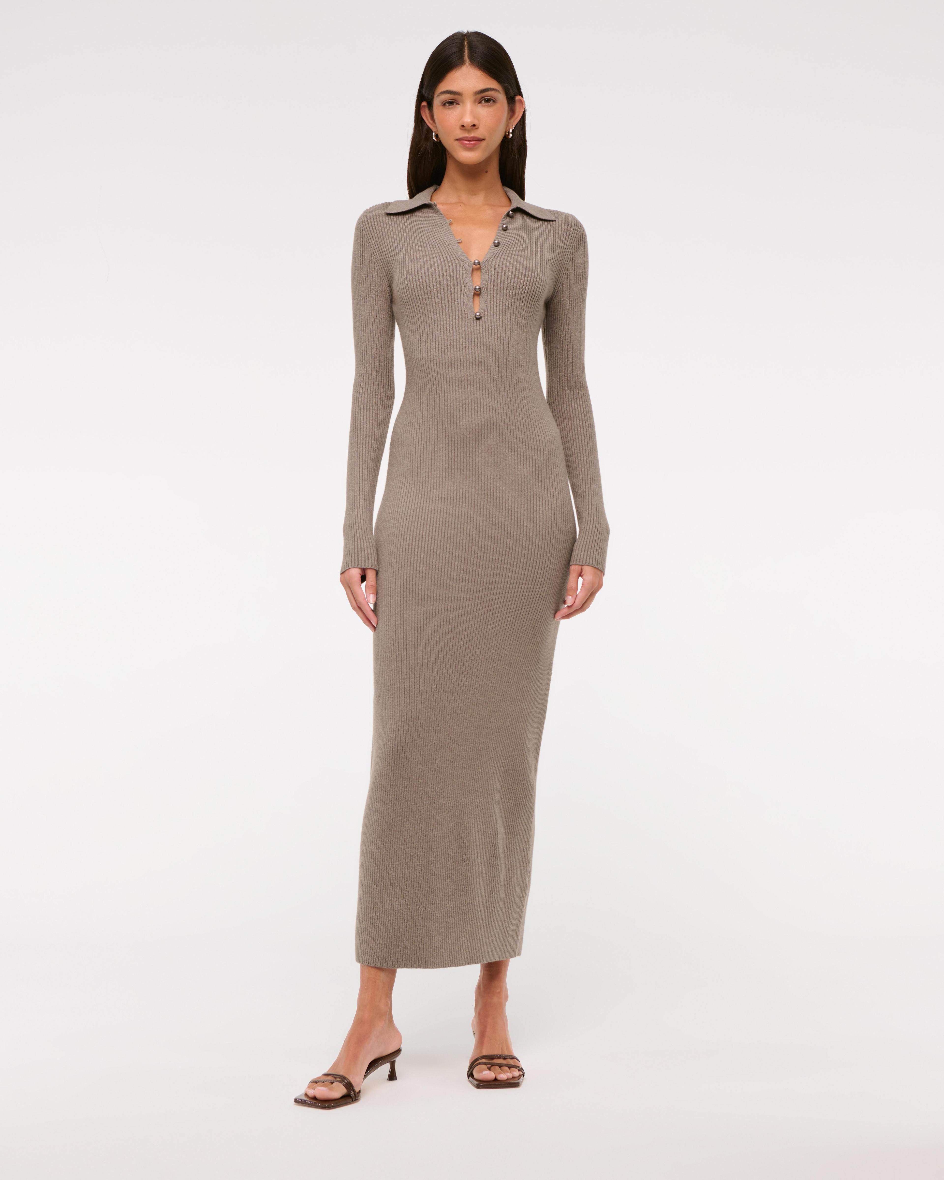 Long-Sleeve Collared Midi Sweater Dress product image