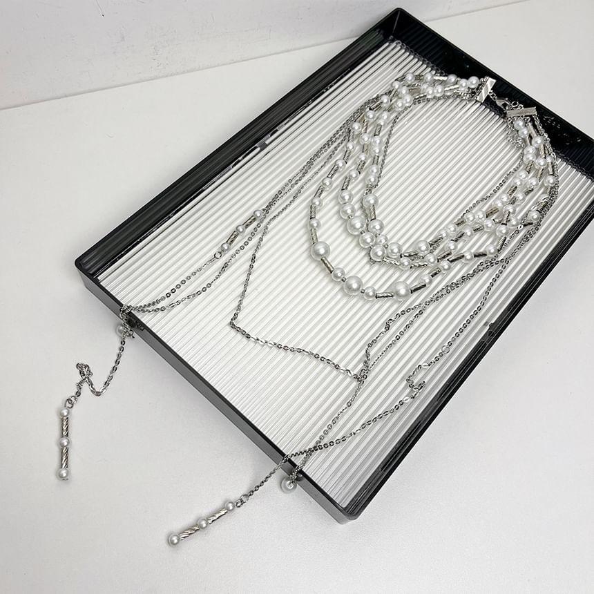 Layered Faux Pearl Alloy Necklace Product Image