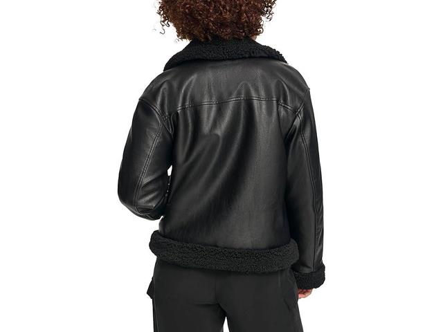 Levi's(r) Asymmetrical Leather Sherpa Lined Moto Black) Women's Clothing Product Image