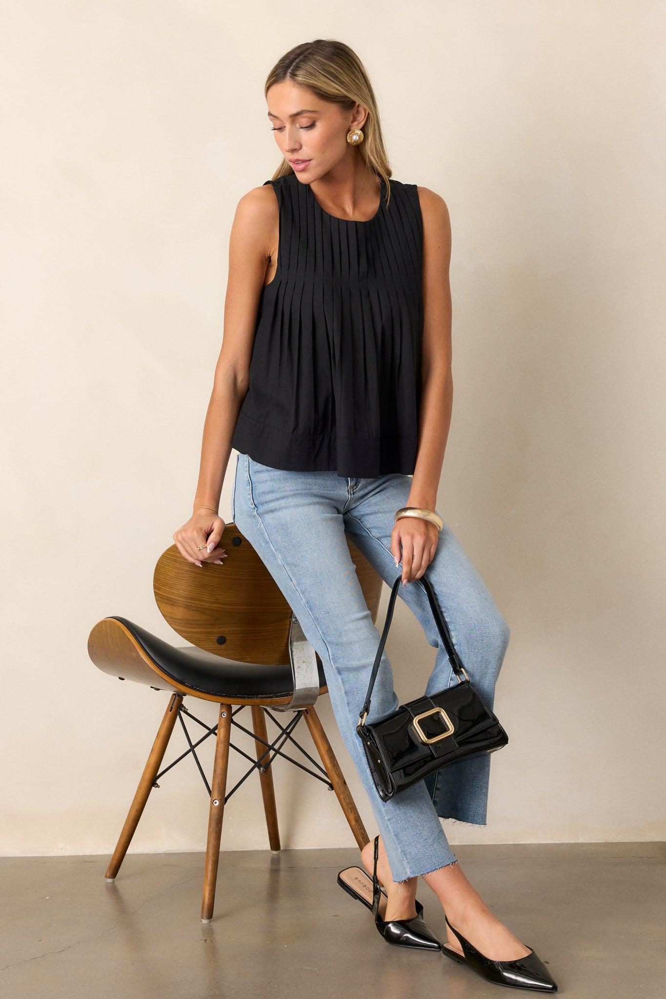 Class Act Black Pleated Sleeveless Top Product Image