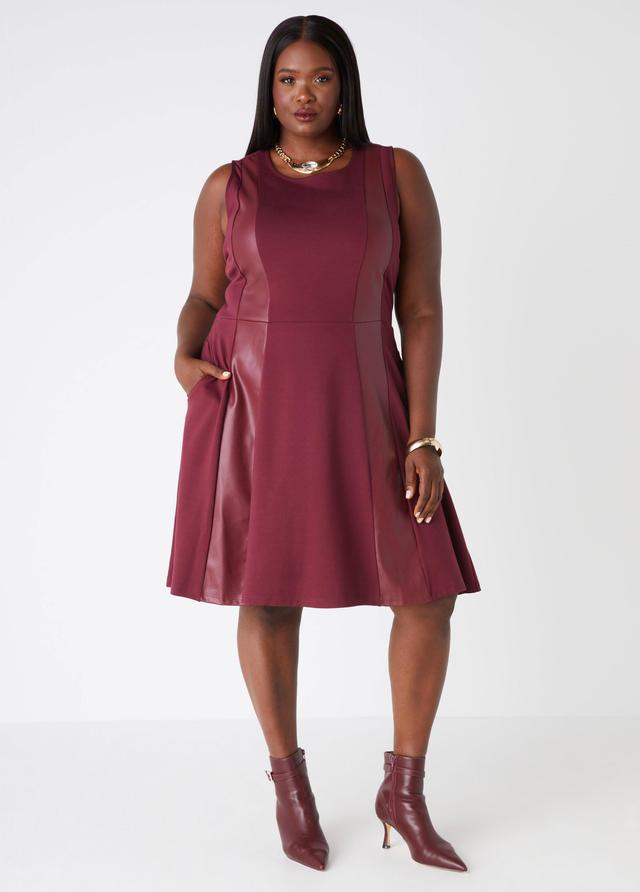 Plus Size Faux Leather Paneled Ponte Dress Ashley Stewart Product Image