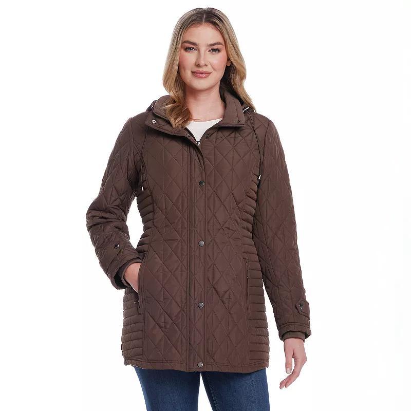 Womens Weathercast Hooded Quilted Walker Jacket Grey Product Image