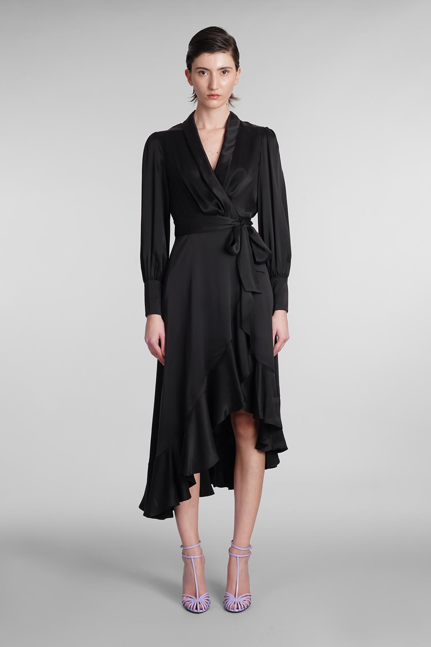 Ruffle-trim Silk Dress In Black Product Image