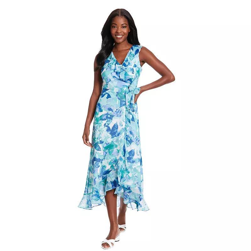 Womens London Times Ruffled Chiffon Maxi Dress Blue Blue Product Image