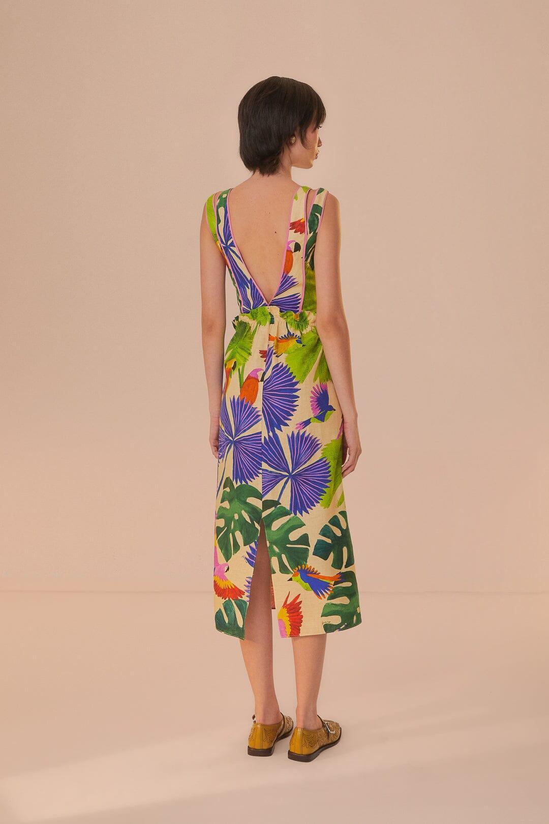 Sand Macaw Jungle V Neck Midi Dress Product Image