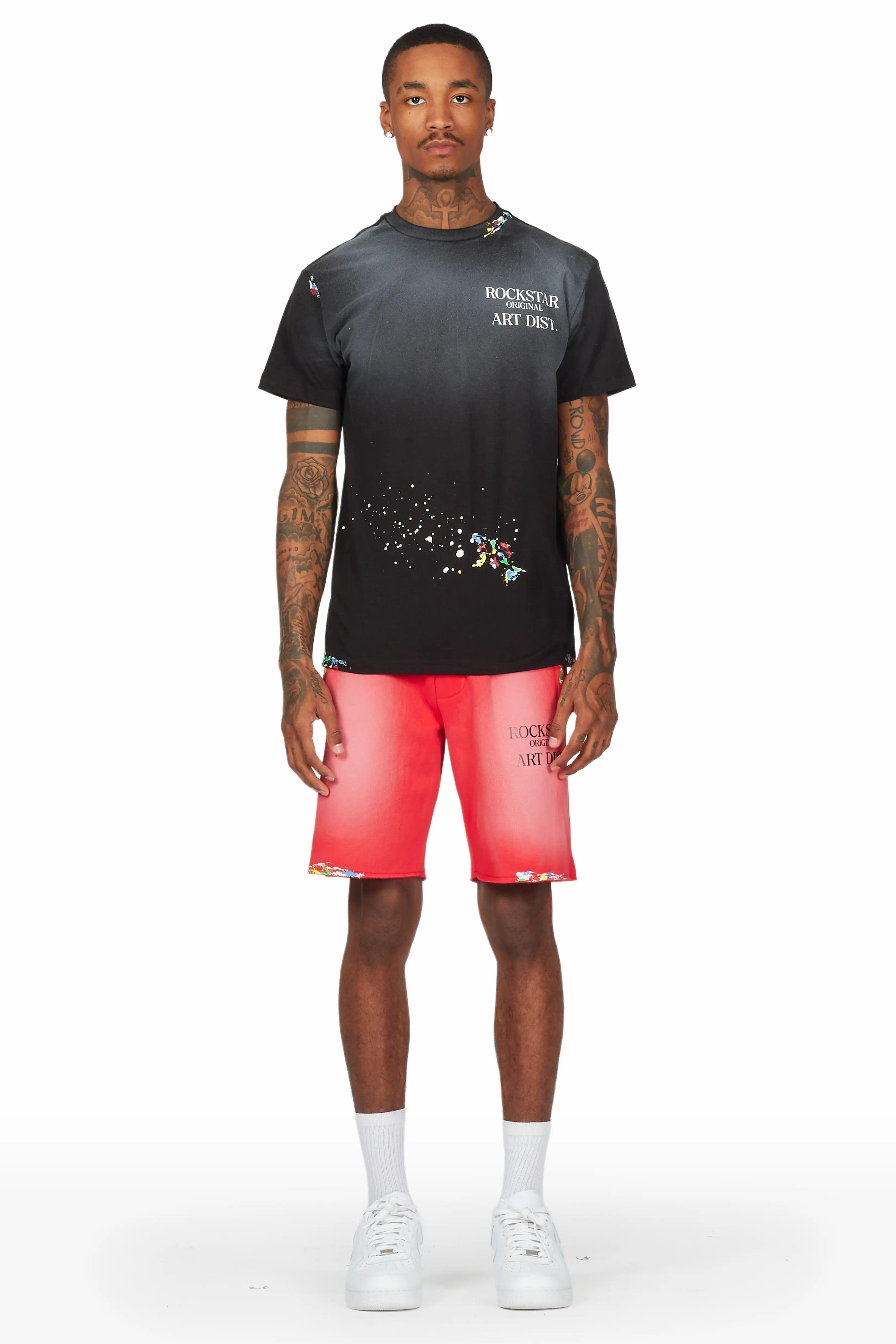 Rockstar Art Dist. Black/Red T-Shirt Short Set Male Product Image