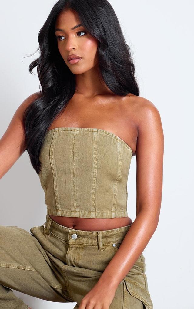 Tall Washed Khaki Denim Bandeau Corset Top Product Image