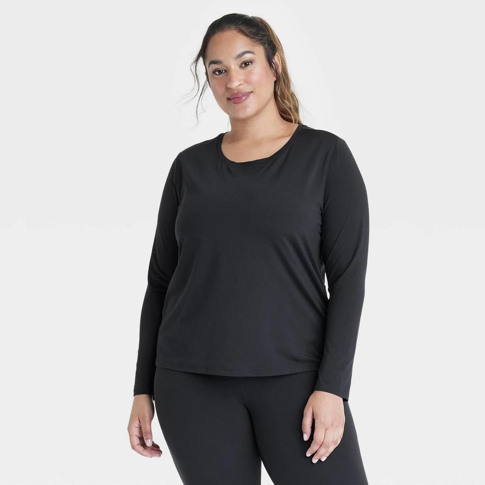 Womens Essential Crewneck Long Sleeve Top - All In Motion Black 2X Product Image