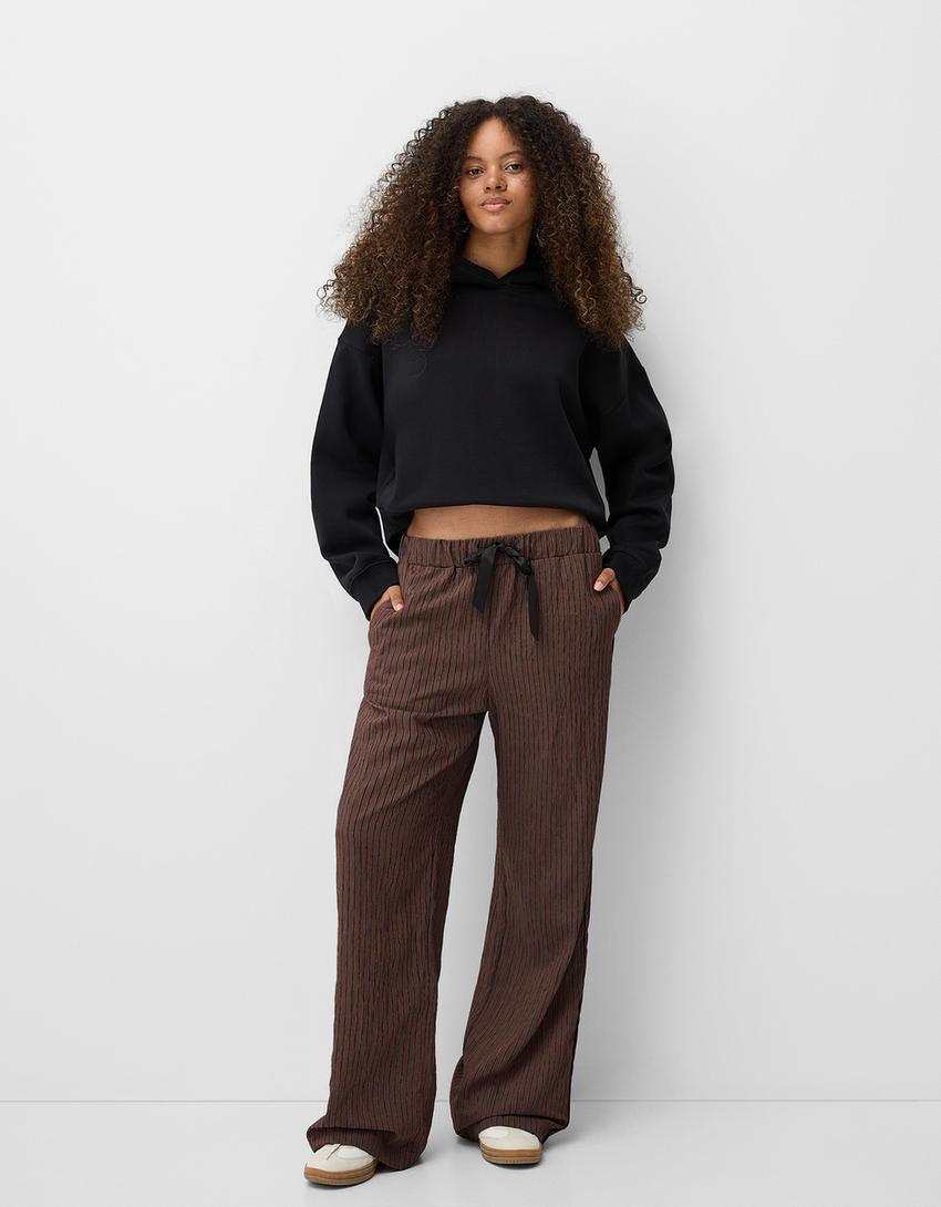 Straight-fit striped pants with elastic waist Product Image