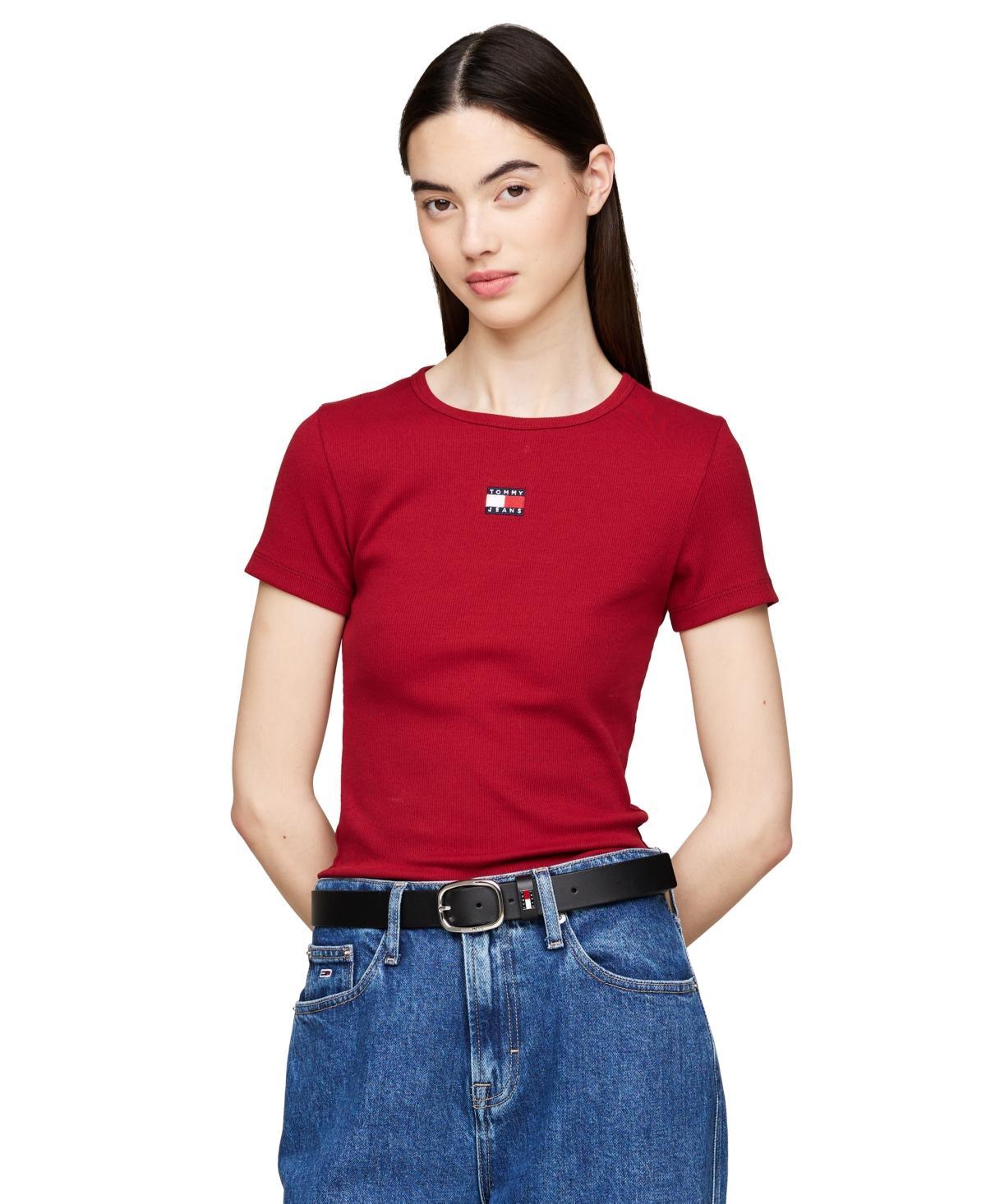 Tommy Jeans Womens Badge Logo Ribbed T-Shirt Product Image